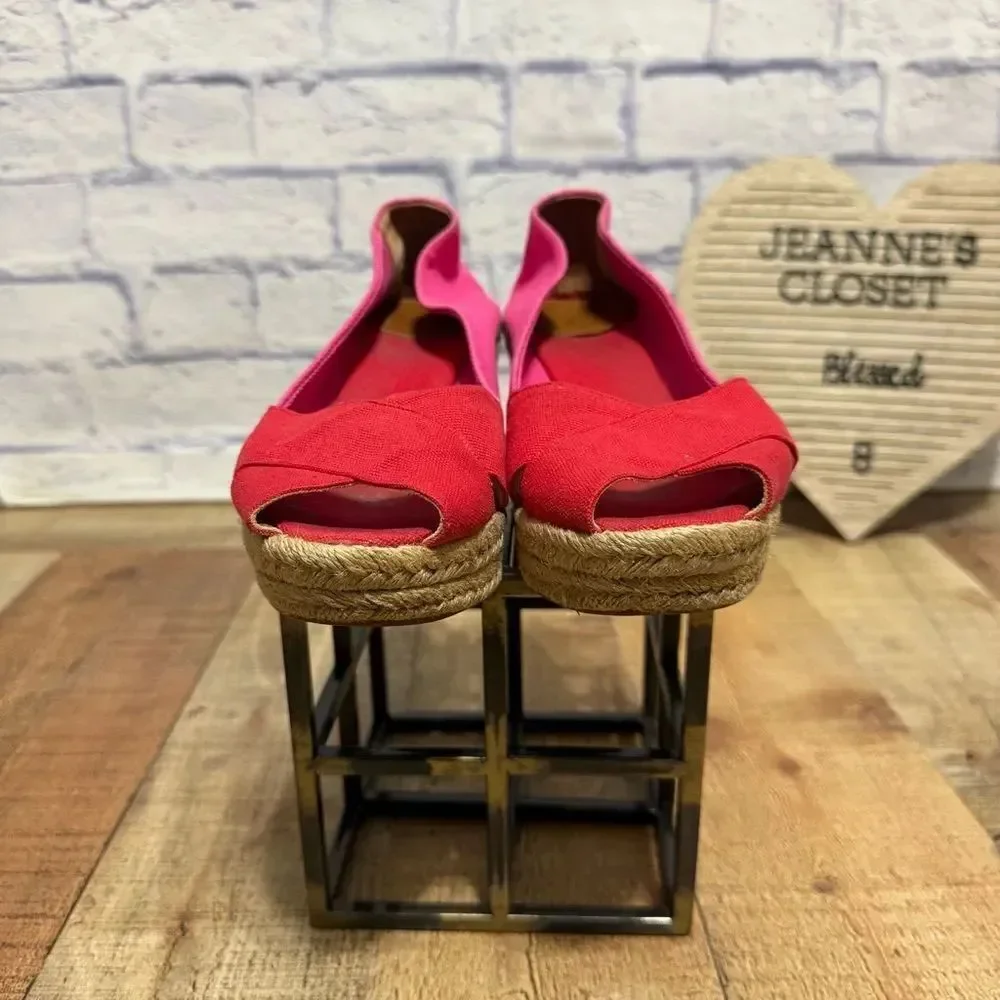 Tory Burch Filipa Colorblock Espadrilles Pink Red Wedge Heel Size